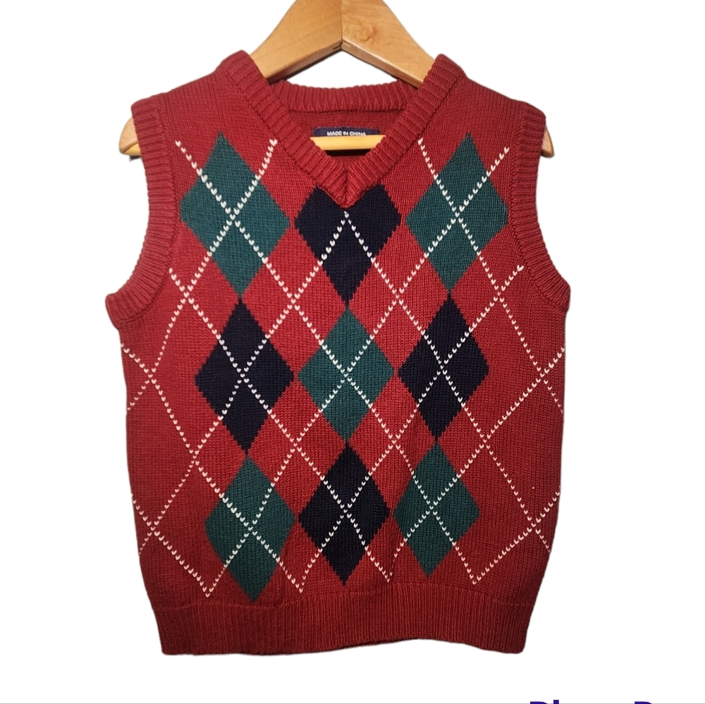 Boys 5t red checkered sweater vest